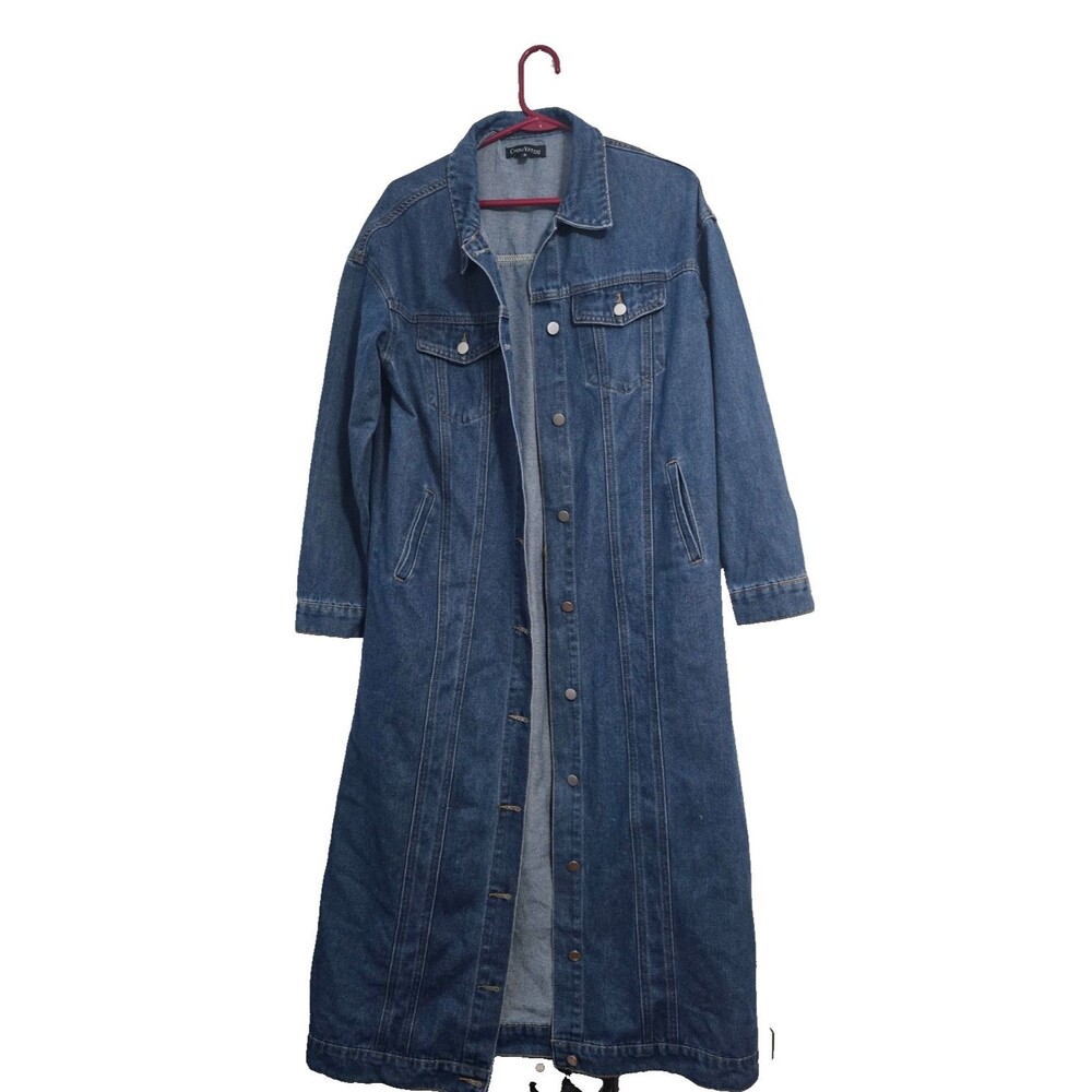 Chouyatou Womens Long  Denim Jean Jacket Size Small